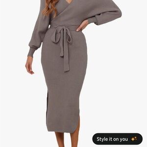 Elegant Gray Knit Wrap Dress